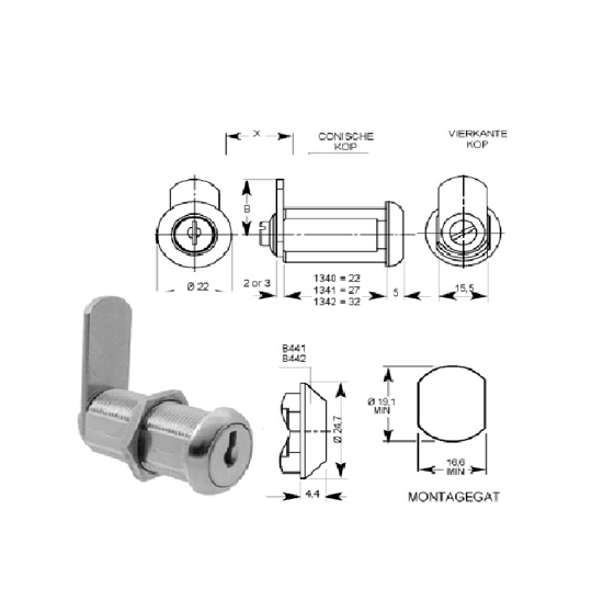 Bild von ZYLINDERSCHLOSS HEBELMUTTER 22MM RL 6210050 KA