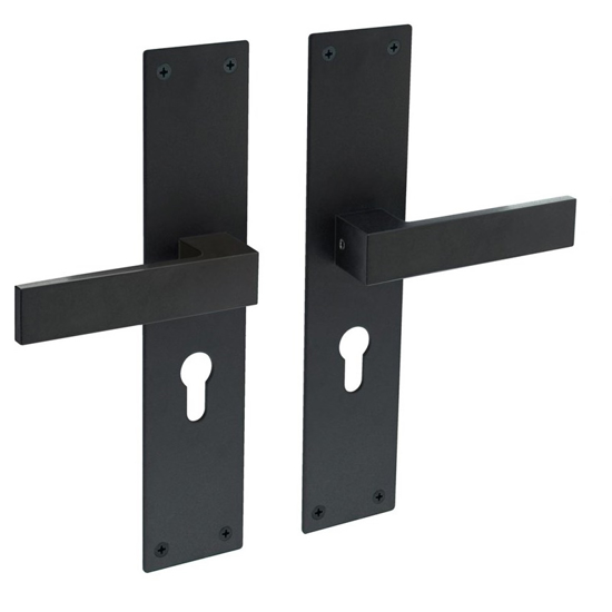 Picture of DOORLEVER AMSTERDAM WITH SHIELD 250X55X2MM CYLINDER HOLE 55MM BLACK