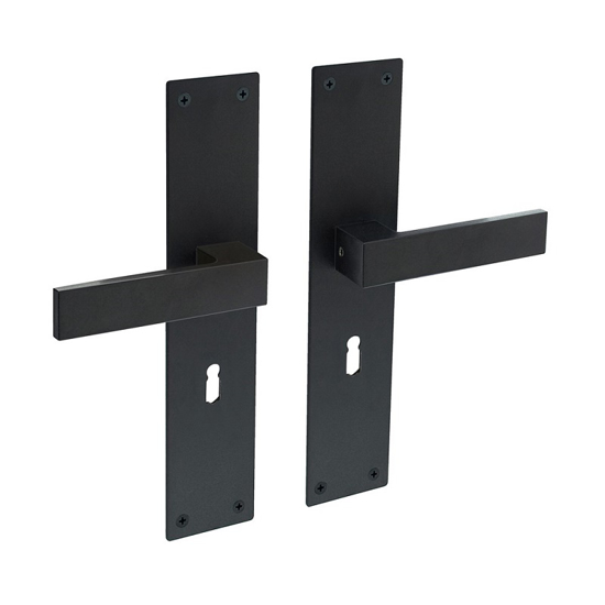 Picture of DOORLEVER AMSTERDAM WITH SHIELD 250X55X2MM KEYHOLE 56MM BLACK