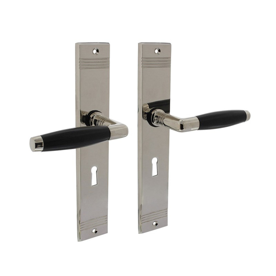 Picture of DOORLEVER TON BASIC WITH SHIELD GROOVE 235X43X5MM KEYHOLE 56MM NICKEL