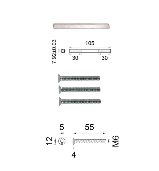 Bild von D4E VH-BECKEN MONTAGESATZ STIFT 8X8X100 + SCHRAUBEN DD38MM (36-44)