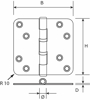 Bild von DX KUGELLAGERSCHARNIER 89X89 MM EDELSTAHL RUNDE ECKEN